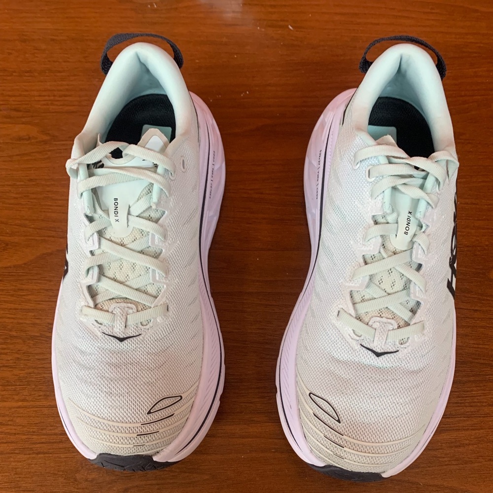 Women Hoka One One Bondi X Blue Glass/ Billowing Sail- Size 10. Wear < 15 miles.